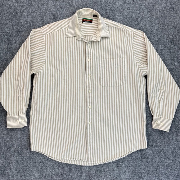 Tango Max Raab Shirt Men's Size 16 Beige Striped Button-Up Long Sleeve Top - Picture 1 of 10